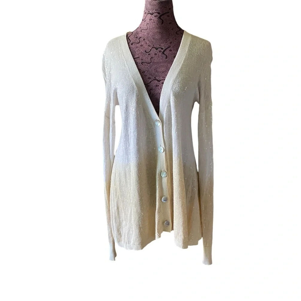 Chan Luu Sz ML Sequin Dip Dye Cardigan Duster Sweater